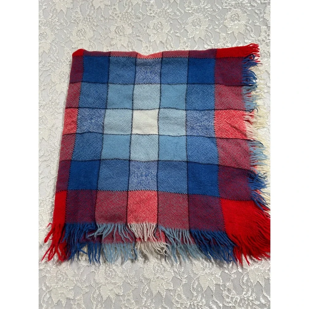 Vintage Wool Plaid Square Scarf Fall Retro Autumn Boho Cottagecore Grandmacore
